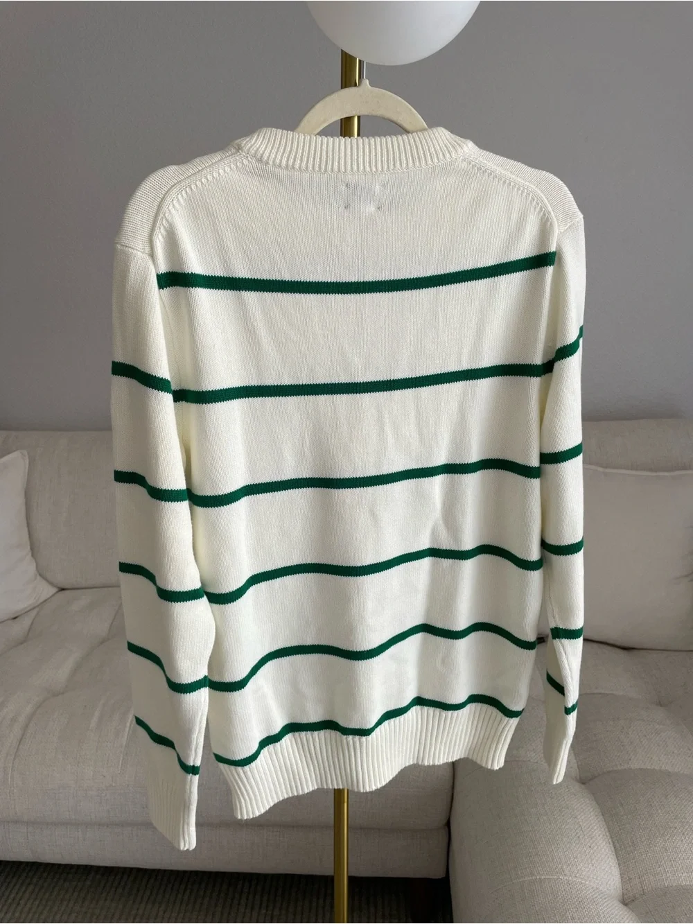 NWT J.Crew Heritage 100% Cotton Crewneck Sweater Ivory Jungle Green Stripe $118
